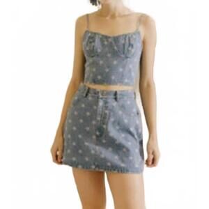 NEW STORIA star print bustier top in denim